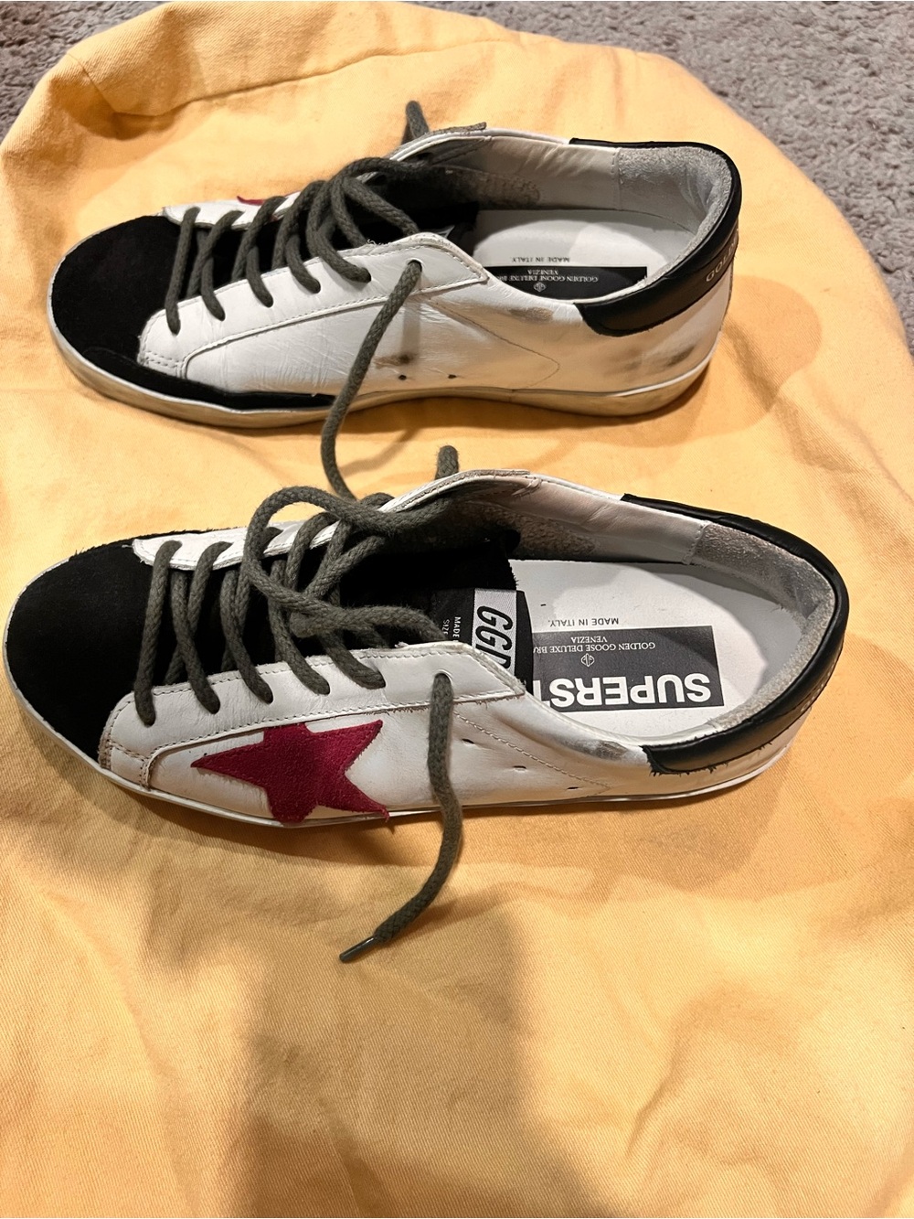 Golden Goose White Black Sneakers with Red Star